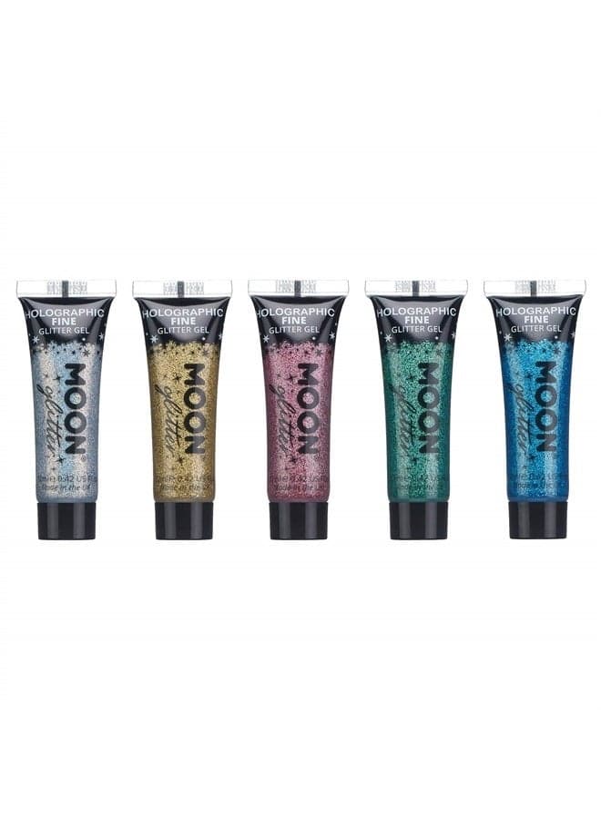 Holographic Face & Body Glitter Gel by Moon Glitter - 0.40fl oz - Set of 5 colours - Glitter Face Paint