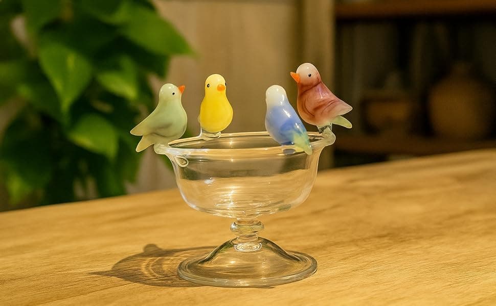 Somil Five Multicolor Thirsty Birds Sitting On A Water Pot Crystal Glass Decorative Gifting Showpiece, Multi, Pack of 1