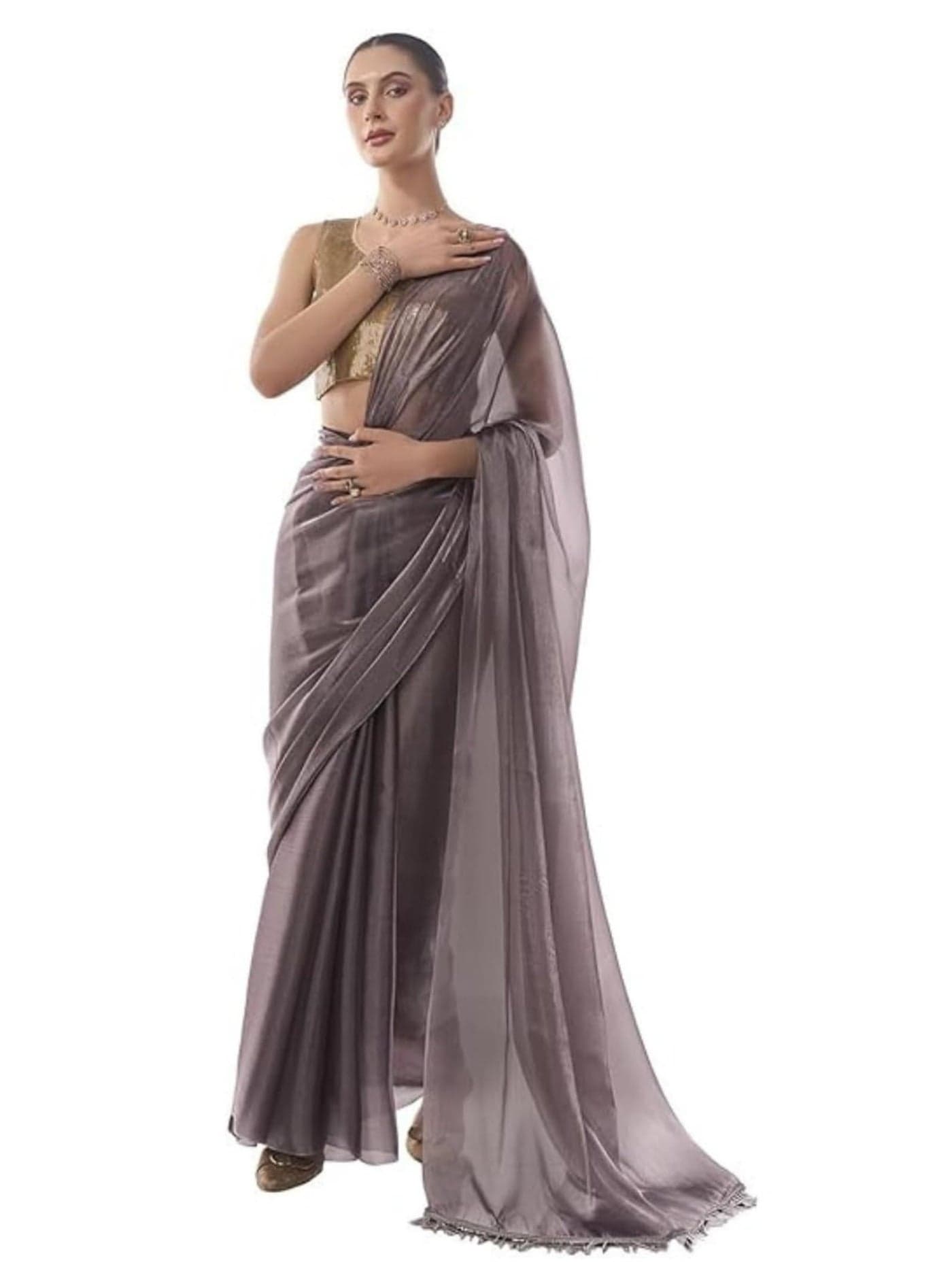ORHANS Women's Organza Latkan Lightweight Saree With Art Silk Sequence Work | Unstitched Blouse Piece | Stylish Ethnic Wear | Ideal For Parties And Weddings