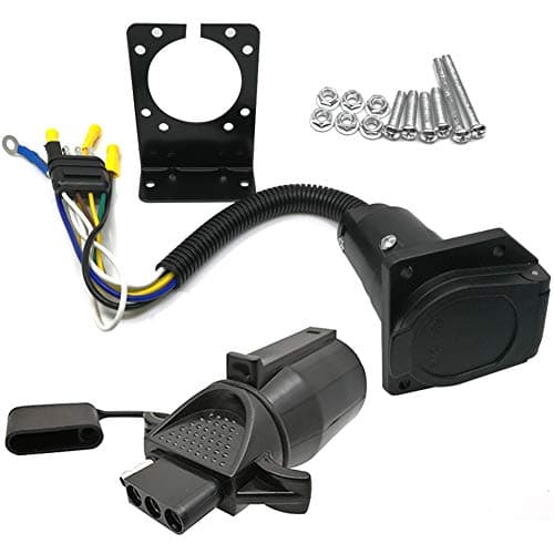 CARROFIX 4 Wire Flat Plug and 7 Way RV Blade Vehicle End Connector Kit - 7 Way Round to 4 Way Flat Pin Adapter - Towing Trailer Light Converter Plug with Mounting Bracket