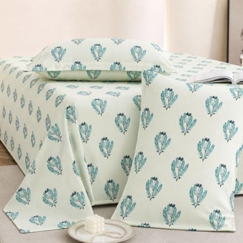 Jaipur Weaves Cotton King Size Bedsheet 108x108 Super King, 100% Pure Cotton Bed Sheet with 2 Pillow Covers, 240 TC Soft Breathable Floral Design Bedding - (Spring Tulips Green, Super King)