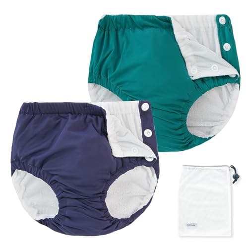 EZ Moms 2 Packs Reusable Swim Diapers Infant Baby Swim Diapers 6-9 Months Washable Snap Pool Swimming Diaper 6-12 Months Newborn Water Diaper for Swimming Lessons Boys and Girls with a Laundry Bag