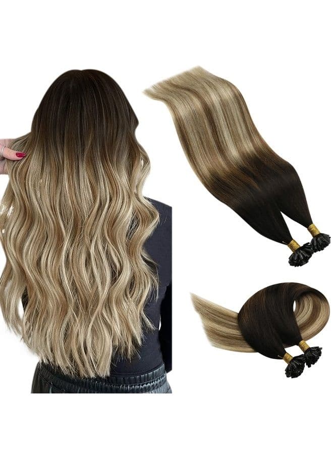 Youngsee U Tip Hair Extensions Human Hair Brown Balayage Keratin U Tip Hair Extensions Human Hair Balayage Darkest Brown to Brown with Blonde Remy Utip Human Hair Extensions 1g/s 50g
