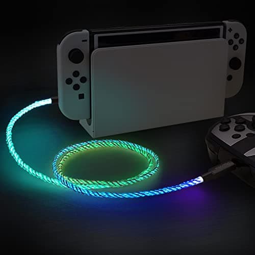 PlayVital USB-C LED Charging Cable for Nintendo Switch/OLED/Lite/Switch 2 Pro, 4.92FT Universal RGB Light Up Charger Cord for ps5/ps5 Edge Controller, for Xbox Series X/S, Elite Series 2 Controller