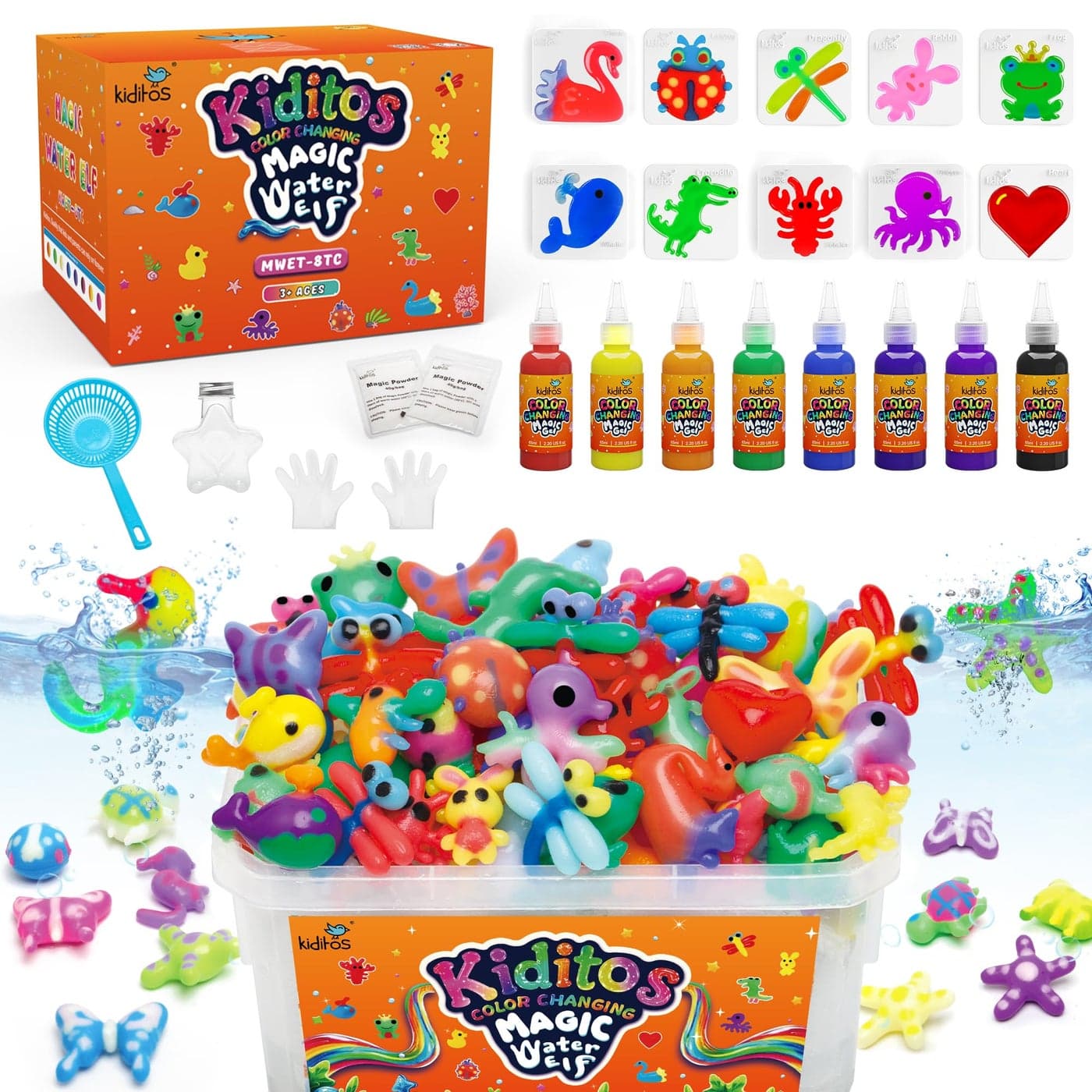 Kiditos Color Changing Magic Water Elf Toy KitSquishies for Kids 8 Gels 10 Molds Magic Gel Water Pets Sensory Toy Fun DIY Craft Kit Party Favors Birthday Christmas Gifts for Kids Ages 3