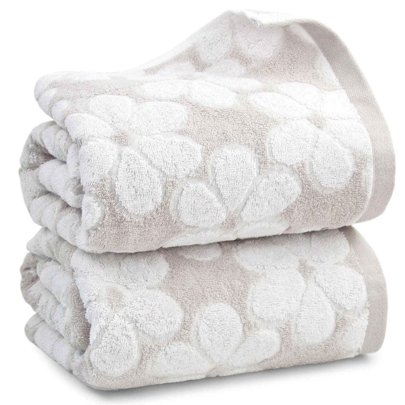 Soft Bath Towels 2 Pack Super Absorbent Shower Towels 275x55 Inches Cute Floral Jacquard Bathroom Set Cotton Light Beige