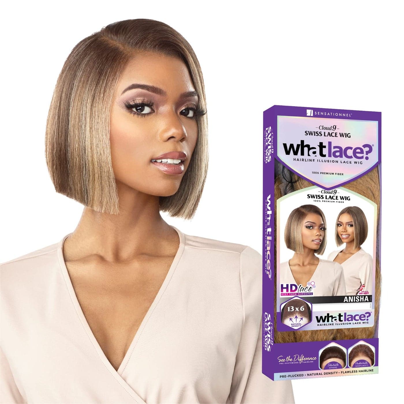 Sensationnel What lace 13x6 wigs anisha lacefrontal hand tied glueless synthetic with natural density preplucked hairline BALAYAGEHAZELNUT