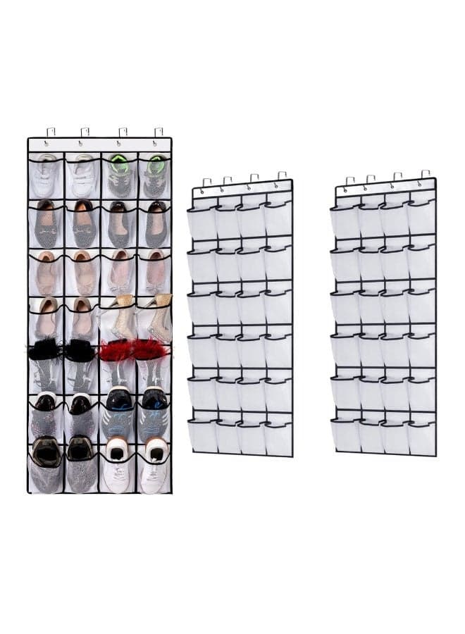2 Pack Over The Door Shoe Organizer with 24 Sturdy Mesh Pockets Ideal for Bedroom Dorm and Pantry Storage White