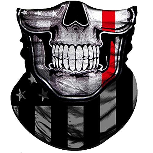 Obacle Skull Face Mask Half for Dust Wind UV Sun Protection Seamless 3D Tube Mask Bandana for Men Women Durable Thin Breathable Skeleton Mask Motorcycle Riding Bike Flag One Red Line Flag Skull