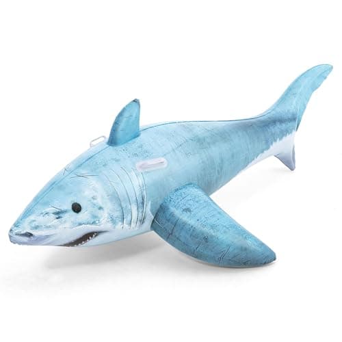 Bestway Realistic Shark Pool Float, Kids Inflatable Ride-On with Handles, Swimming Pool and Beach Toy, White