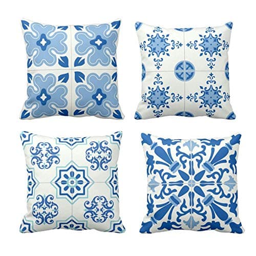 YaYa cafe Canvas Cotton Cushion Covers for Home Sofa (12x12-inches; Indigo) - Set of 4