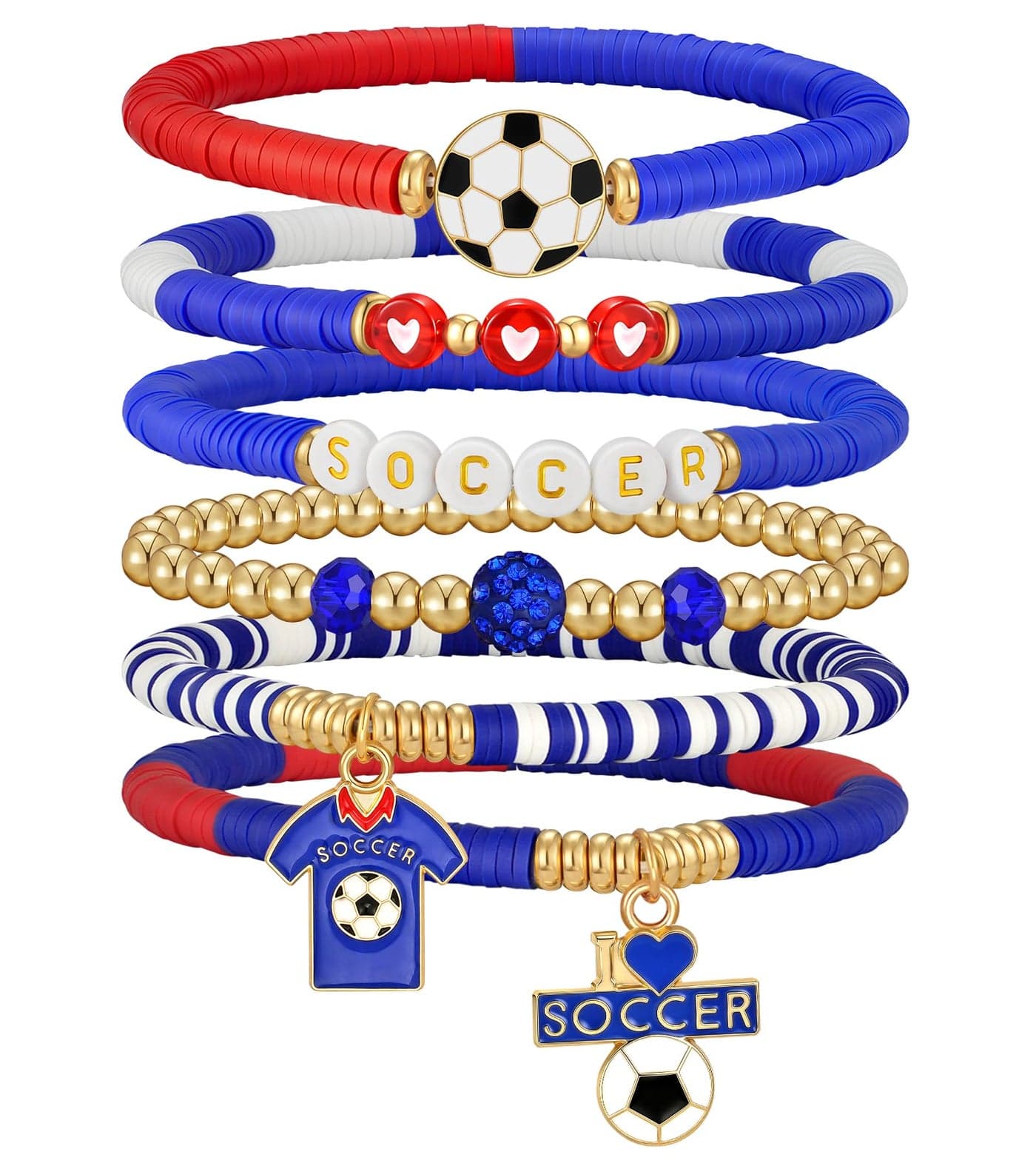 doubgood 2026 World Soccer Cup Stretch Beaded Bracelets Soccer Gifts Football Charm Game Day Fan Bracelets Stackable Sports Jewelry for USA American Fans Gifts for Women Men