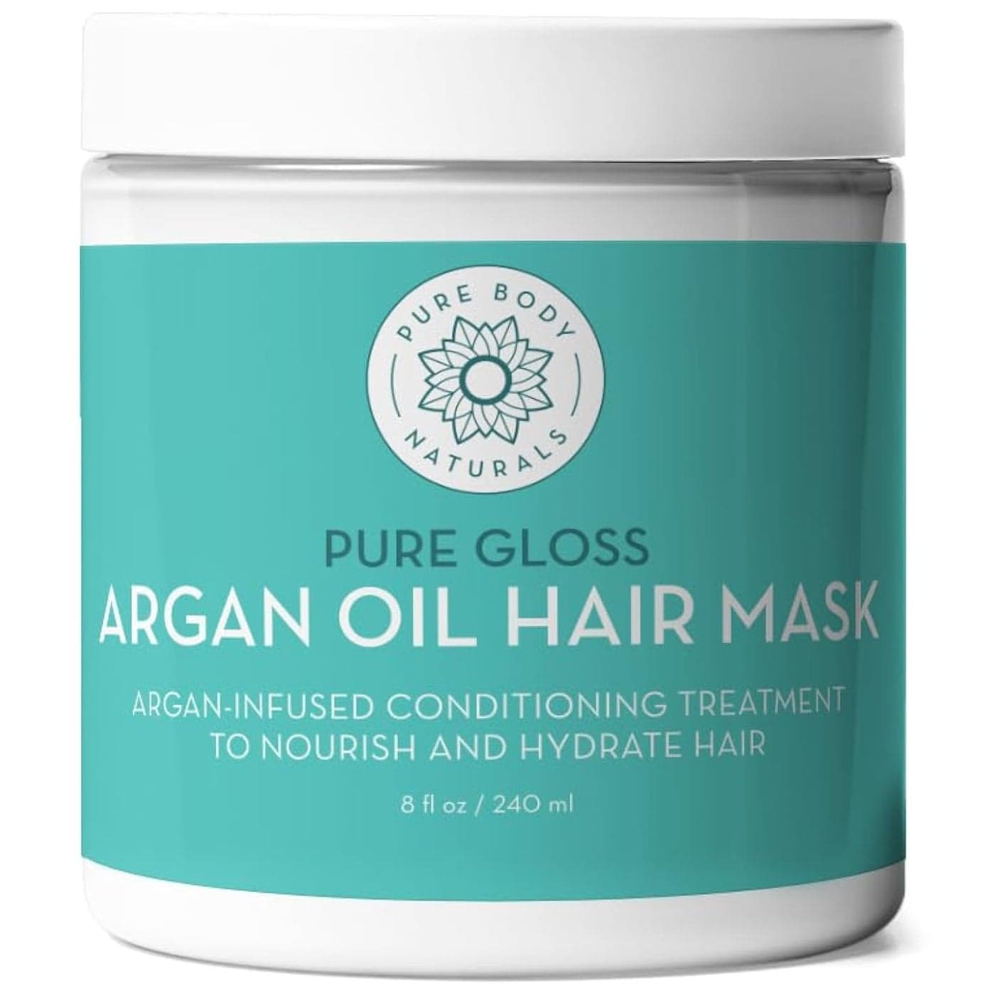 Pure Body Naturals Hair Mask 8 Fluid Ounces Argan Oil Deep Conditioning Treatment for Damaged Hair Hair Growth Curly Hair