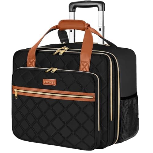 Ytonet Rolling Laptop Bag, 17.3 Inch Rolling Briefcase for Women, Water Resistant Computer Bag with Wheels for Work Travel College Business Overnight Wife Mom Teacher, Black Brown