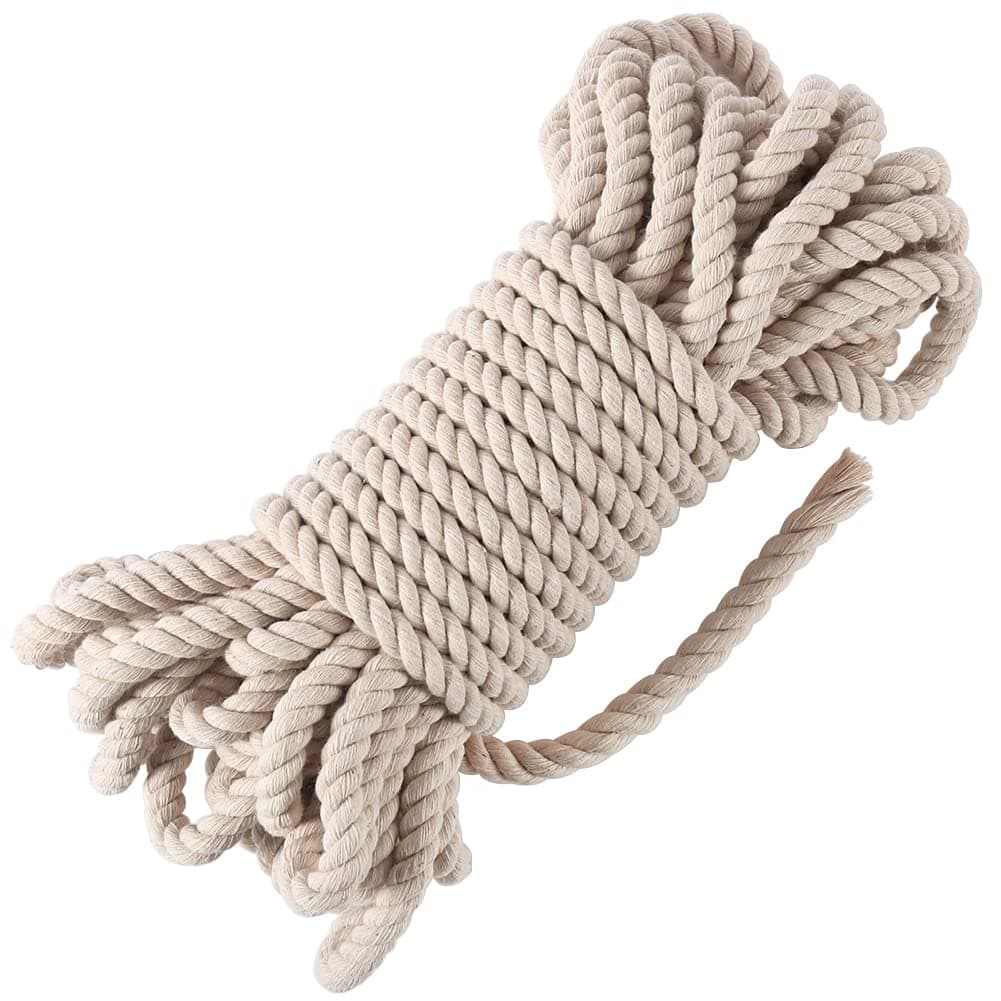 Tenn Well 10mm Macrame Rope 50 Feet Unbleached Cotton Cord Thick Rope for Crafts Plant Hangers Drawstrings Boho Decor Nautical Home Decor