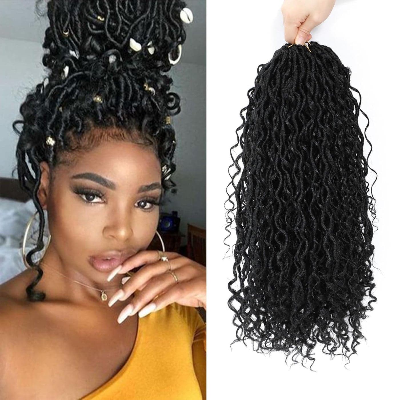 8 Packs Boho Faux Locs Crochet Hair 14 Inch Crochet Soft Locs with Curly Ends Pre-looped Goddess Locs Crochet Hair for Black Women 1B# Boho River Locs Crochet Hair