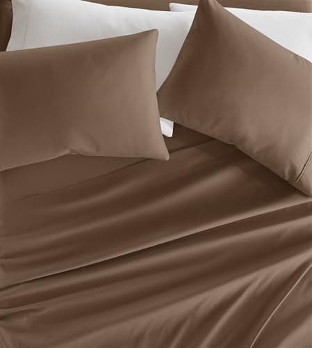 Linen Market Brushed Microfiber Queen Sheet Set 4 Piece OekoTEX Certified Ultra Soft WrinkleFree 16 Deep Pocket Sheets Easy Care Queen Size Taupe