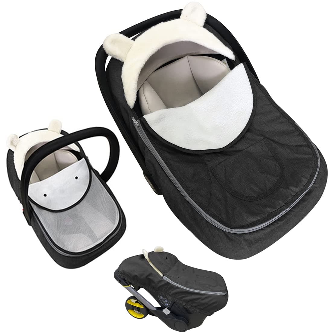 Carseat CoverBaby Car Seat CoverInfant Carseat Cover Canopy Universal Fitted Winter Autumn Spring Car Seat Cover for Babies Boy Girl Newbornwith Mesh CoverWarm BreathableBlack