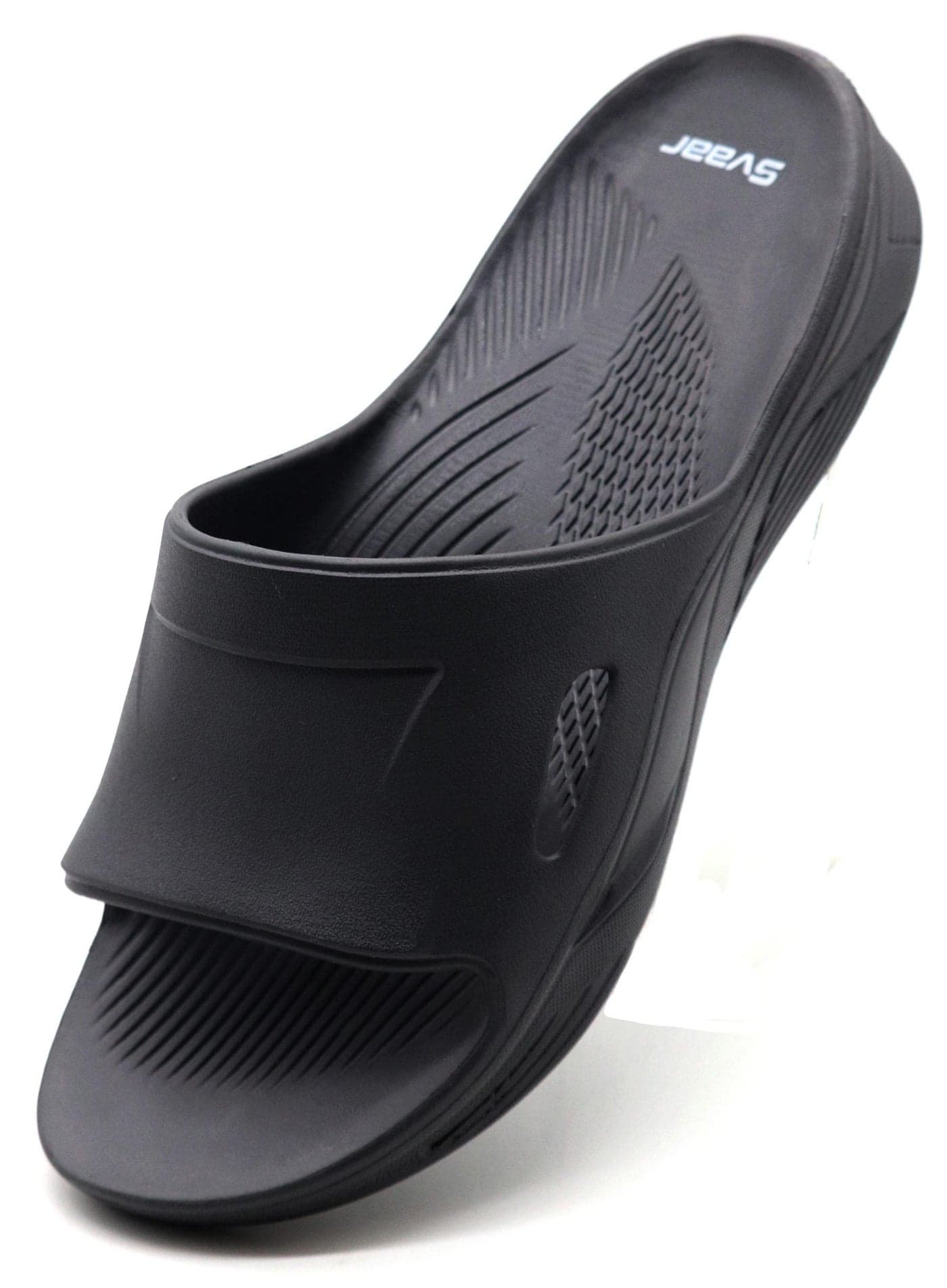 SVAAR EveryWear Sliders for Men || Comfortable Indoor Outdoor Slider Slip-on Slippers for Men and Boys Black