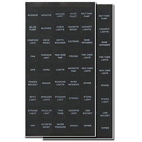 BUNKER INDUST Set of 2 Decal Sticker Label Sheet for Caravan Marine Boat Dash Board Instrument Rocker Switch Circuit Panel GPS Horn Light,Black(45 Pcs Each)