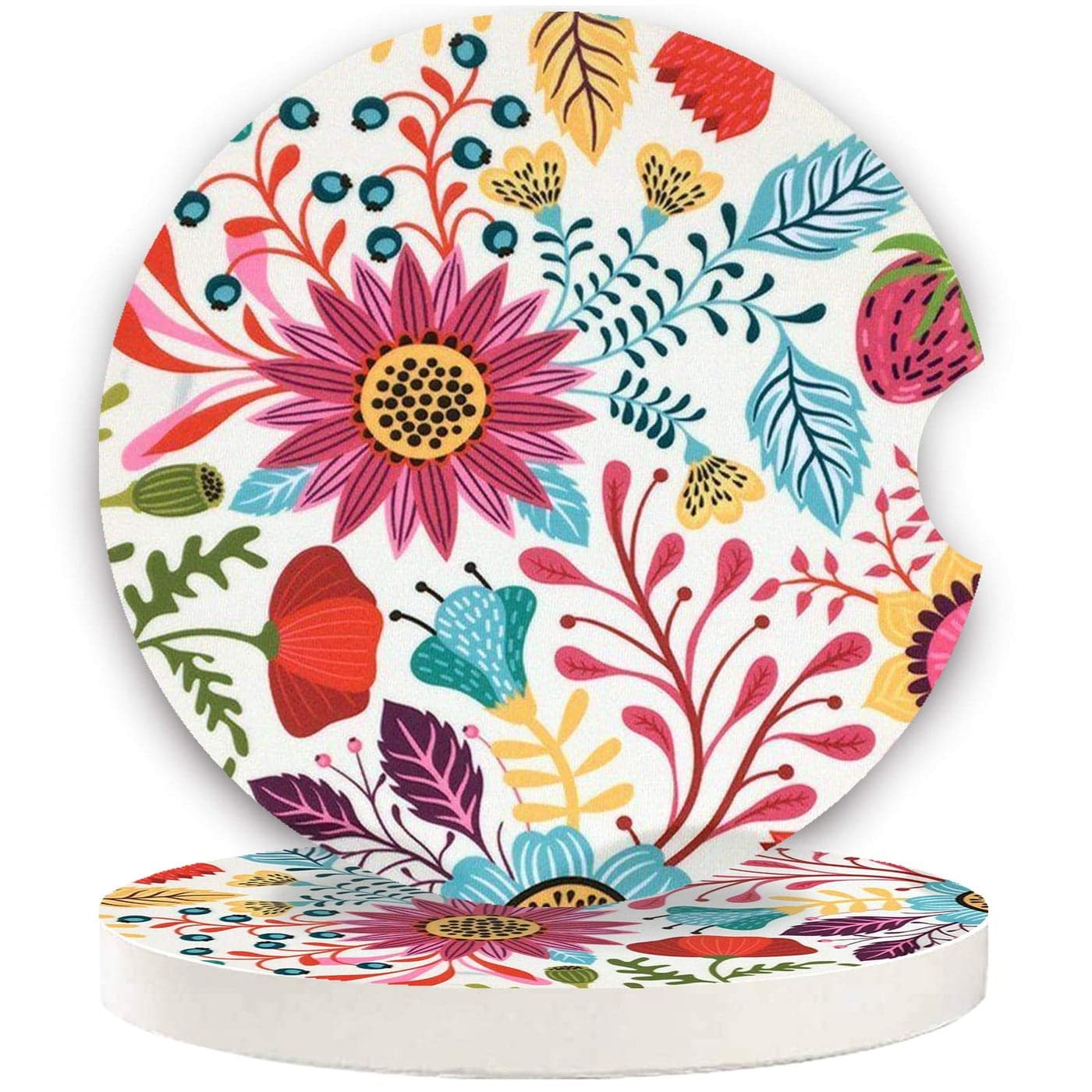 Small 256 Absorbent Car Coasters 2 Pack Auto Coasters for Cup Holders Ceramic Car Accessories Coasters Absorb Spills to Keep Cupholders Clean Sunflower