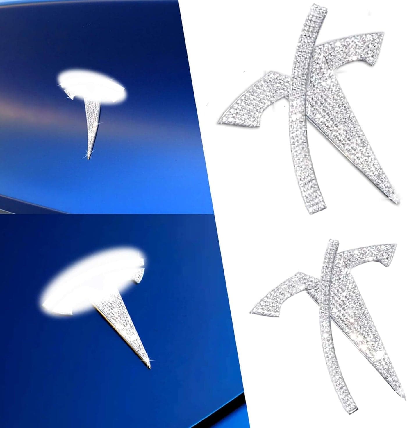 Yeapop Bling Bling Rhinestone Logo Emblems for Tesla Model Y - 4 Pcs Bedazzled Stickers for Front Trunk, Rear Trunk, and Steering Wheel