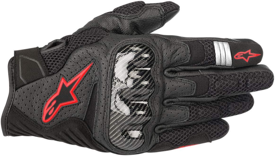 Alpinestars SMX-1 Air V2 Gloves, Short Cuff Fit, Leather and Mesh Construction, CE-Certified, Ergonomic Protection, Summer Riding Glove, 2XL, Black/Red Fluorescent