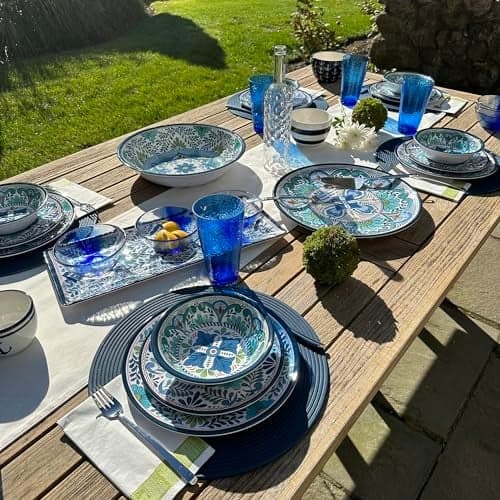 Certified International Talavera 11" Melamine Dinner Plates Feature Vibrant Blue, Green, and Floral Patterns. They are Durable, Lightweight, and Perfect for Indoor and Outdoor Dining, Service for 6.