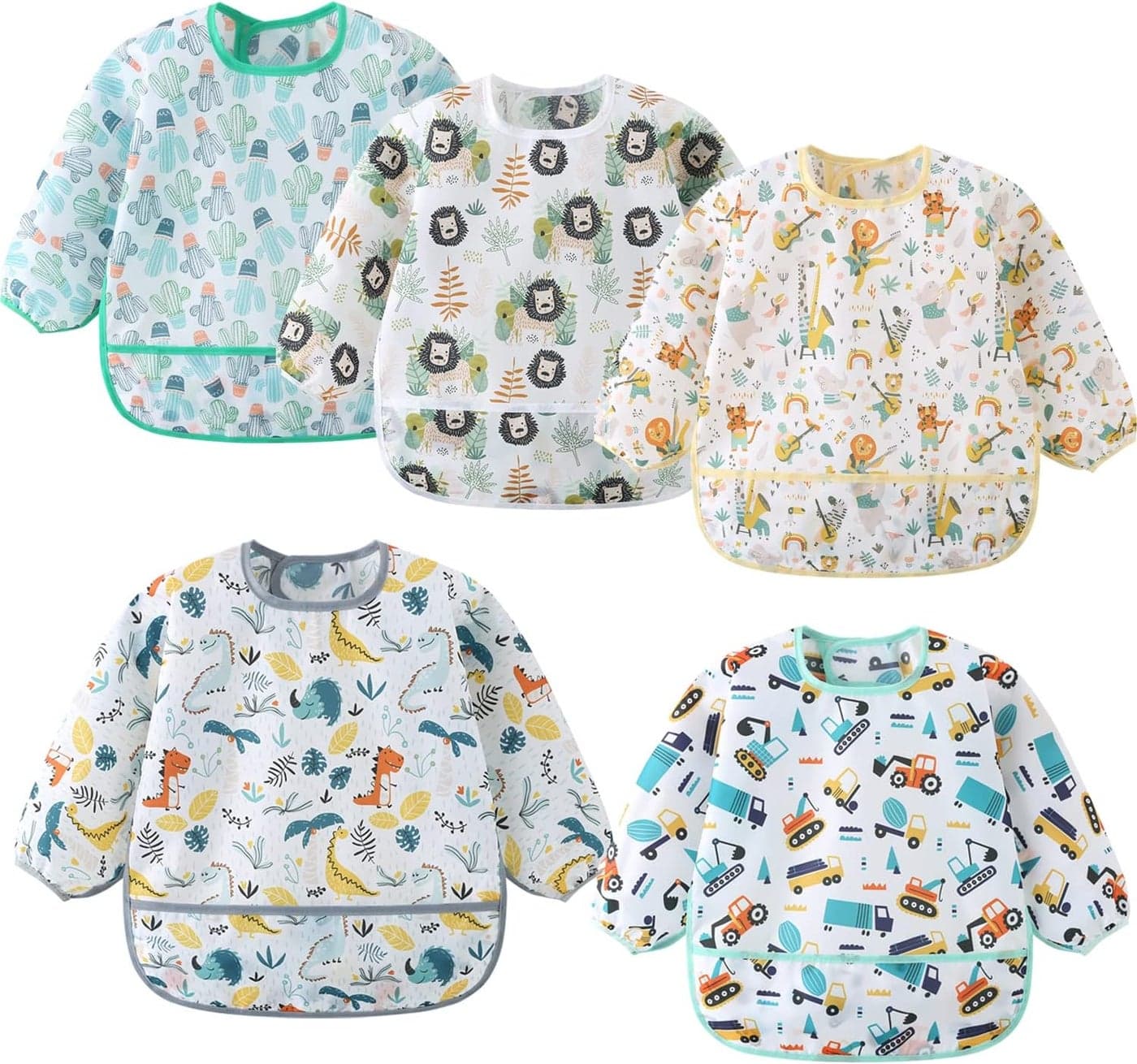 5 Pack Long Sleeve BibBaby Toddler Waterproof Sleeved Bib for 630 Months Reusable with Catchall Pocket