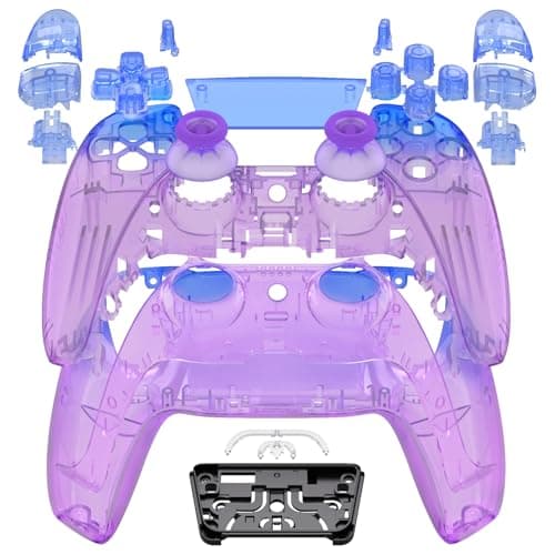 eXtremeRate Full Set Shell with Buttons Touchpad Cover, Gradient Translucent Bluebell DIY Replacement Decorative Trim Shell Front Back Plates Compatible with p s 5 Controller BDM-030 BDM-040 BDM-050