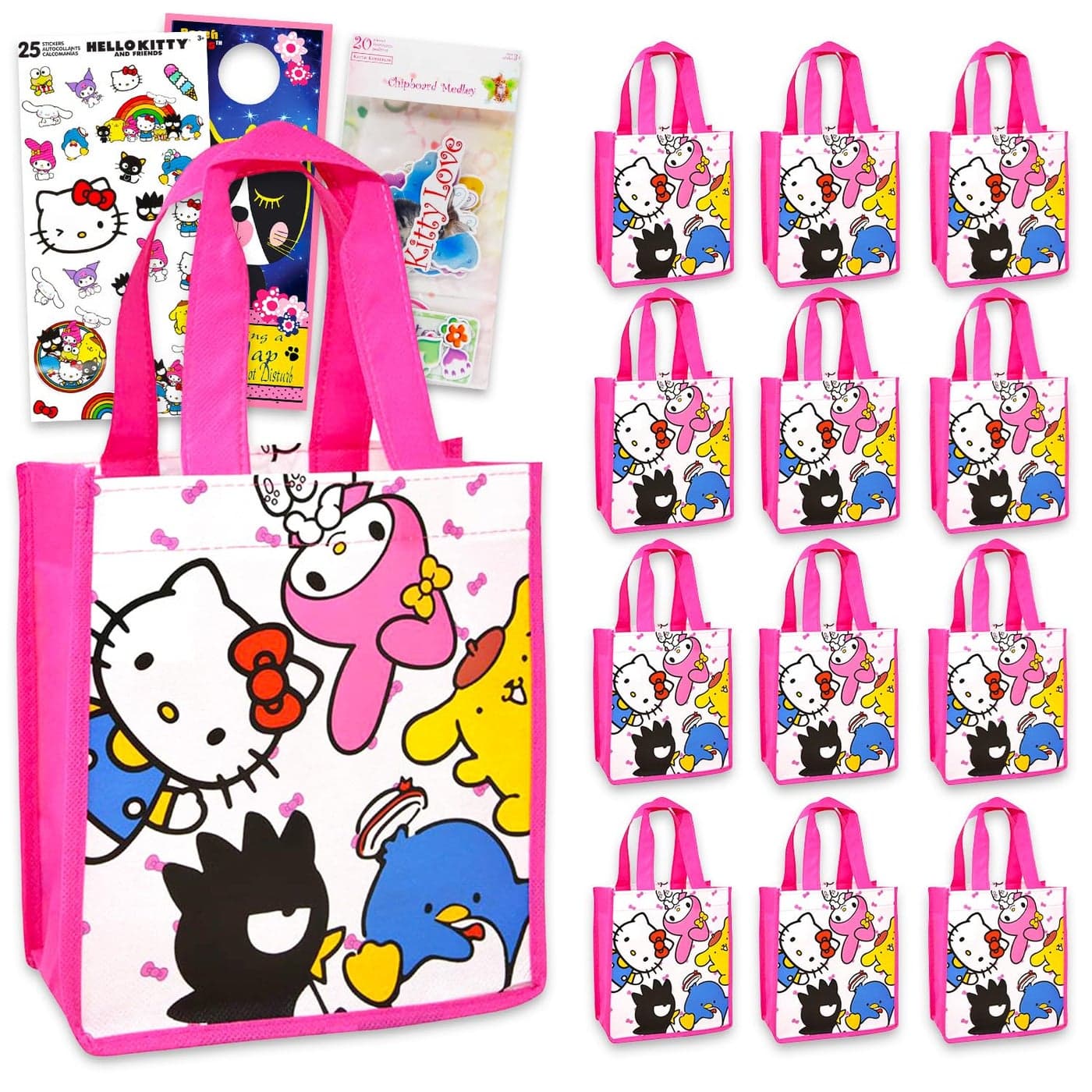 Hello Kitty and Friends Party Favor Bag Set Bundle with 12 Reusable Sanrio Totes Stickers and More Hello Kitty Friends Birthday Party Supplies