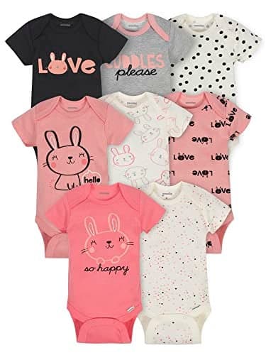 Onesies Brand Baby Girls 8-pack Short Sleeve Mix & Match Bodysuits And Toddler T-Shirt Set, Cuddles & Love Bunny, 3-6 Months US