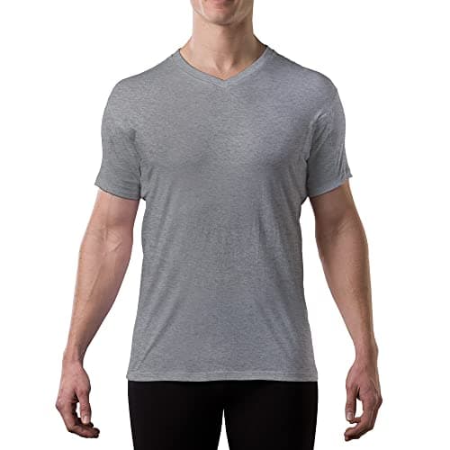 Men's Sweatproof Undershirt - Cotton V Neck T-Shirt with Underarm Sweat Pads - Original Fit - Aluminum-Free Alternative - Heather Grey - Medium