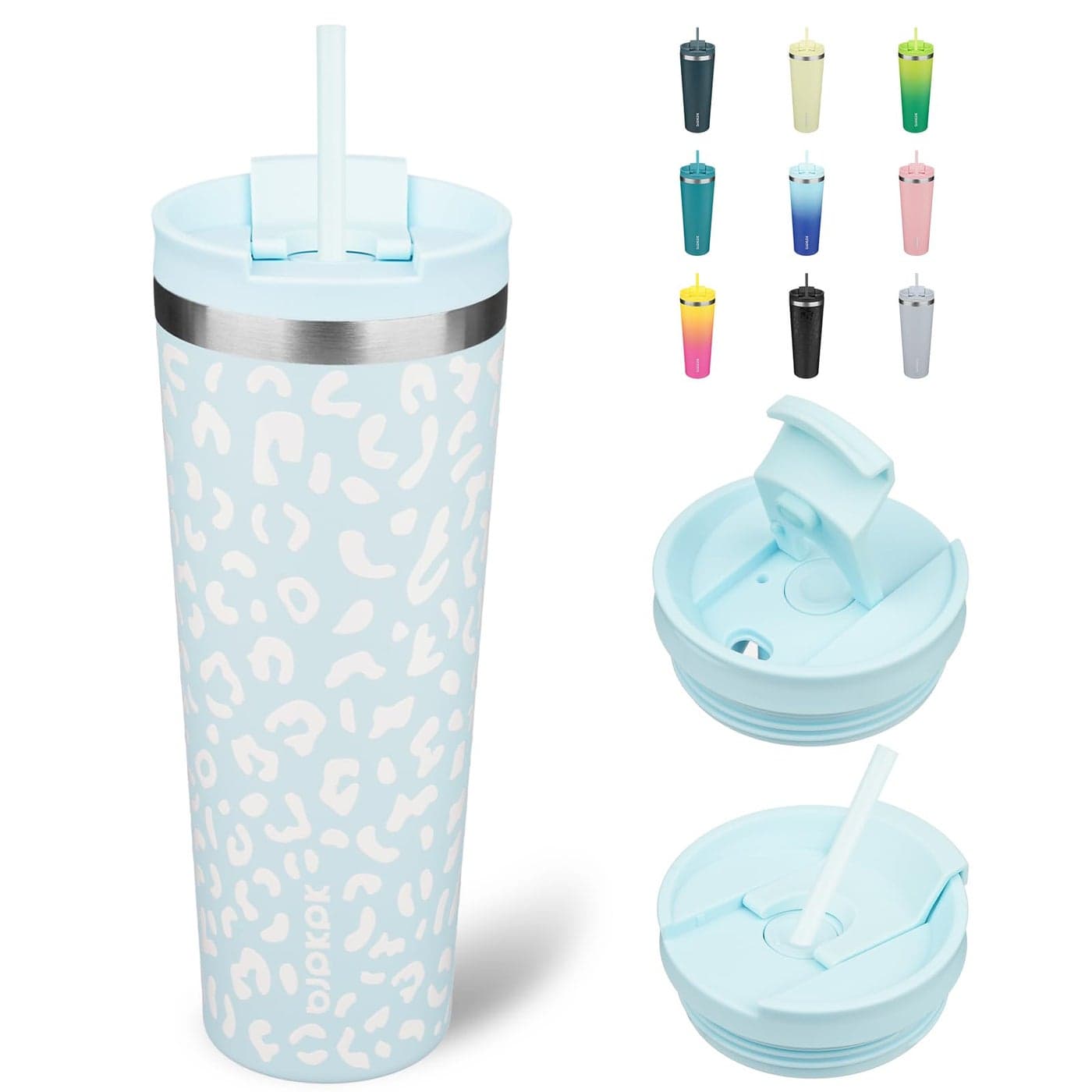 BJPKPK 26oz Tumbler With lid And Straw Stainless Steel Travel Coffee Mug Insulated Tumblers CupsLight Blue Leopard
