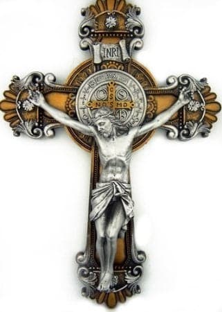 St Saint Benedict Cross Crucifix Medal 2 Tone Wall 10