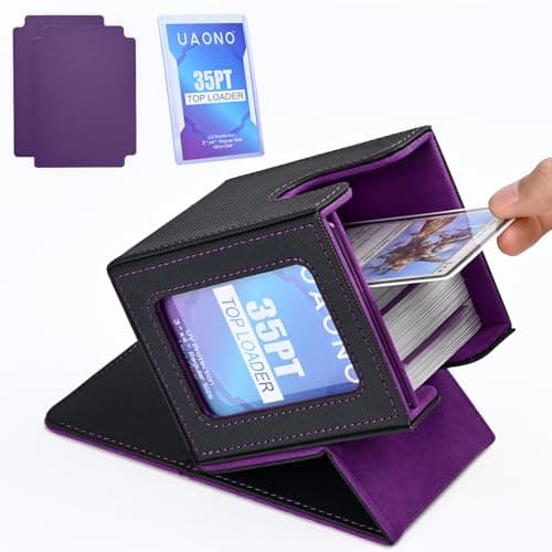 UAONO Card Deck Box with MTG Commander Display Deck Case Holds 100 DoubleSleeved Cards Trading Card Storage Box Fits TCGPTCGSports Card with 2 Dividers 1 Top Loaders Black Purple