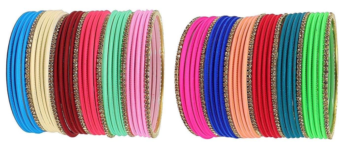 NMII Non-Precious Metal with Base Metal and Studded with Zircon Gemstone Matte Finished Bangle set For Women and Girls, (Multicolour-Design-4 2.8_Inches), Pack Of 61 Bangles