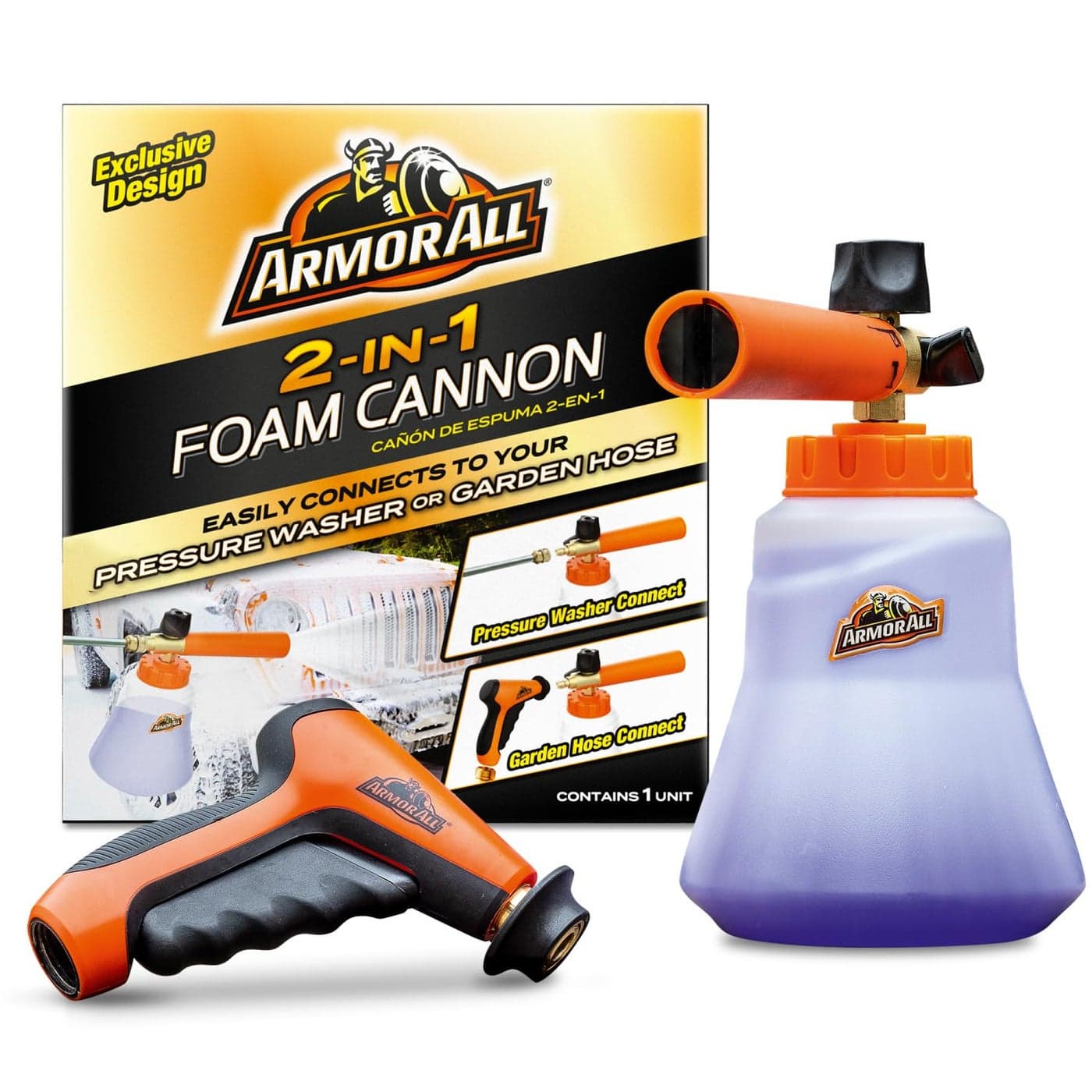 Armor All 2in1 Foam Cannon Kit Car Cleaning Kit Connects to Power Washers and Garden Hoses for Vehicle Cleaning Includes Foam Cannon Foam Applicator and Ergonomic Adaptor 1 count
