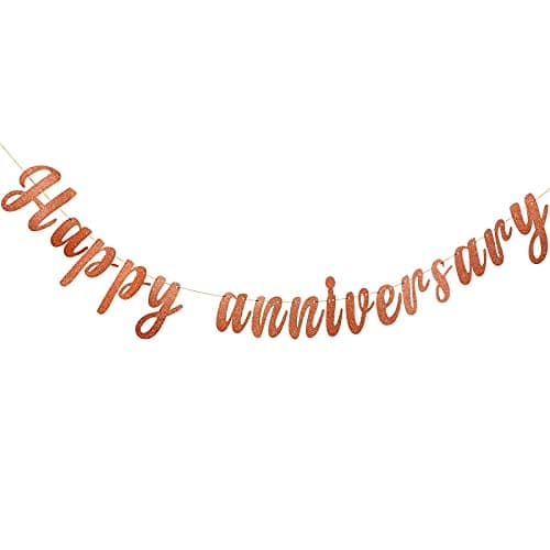 Festiko®Happy Anniversary Banner Decorations for Wedding Birthday, Glittery Anniversary Day Party Signs Bunting Photo Props Supplies, Rose Gold