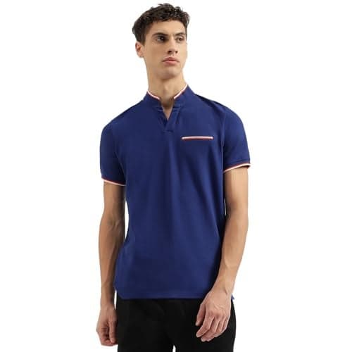 United Colors of Benetton Regular Fit Johny Collar Solid Tshirt (Size: L)-24A3E89JS111IMB7 Blue