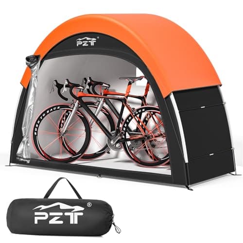 PZT Upgraded Bike Tent with Rain Cover, Portable Outdoor Storage Shed for 2-3 Bikes, 210D Oxford Fabric PU4000 Waterproof, Bike Shed/Bike Cover for Motorcycles, Garden Tools, Lawn Mower