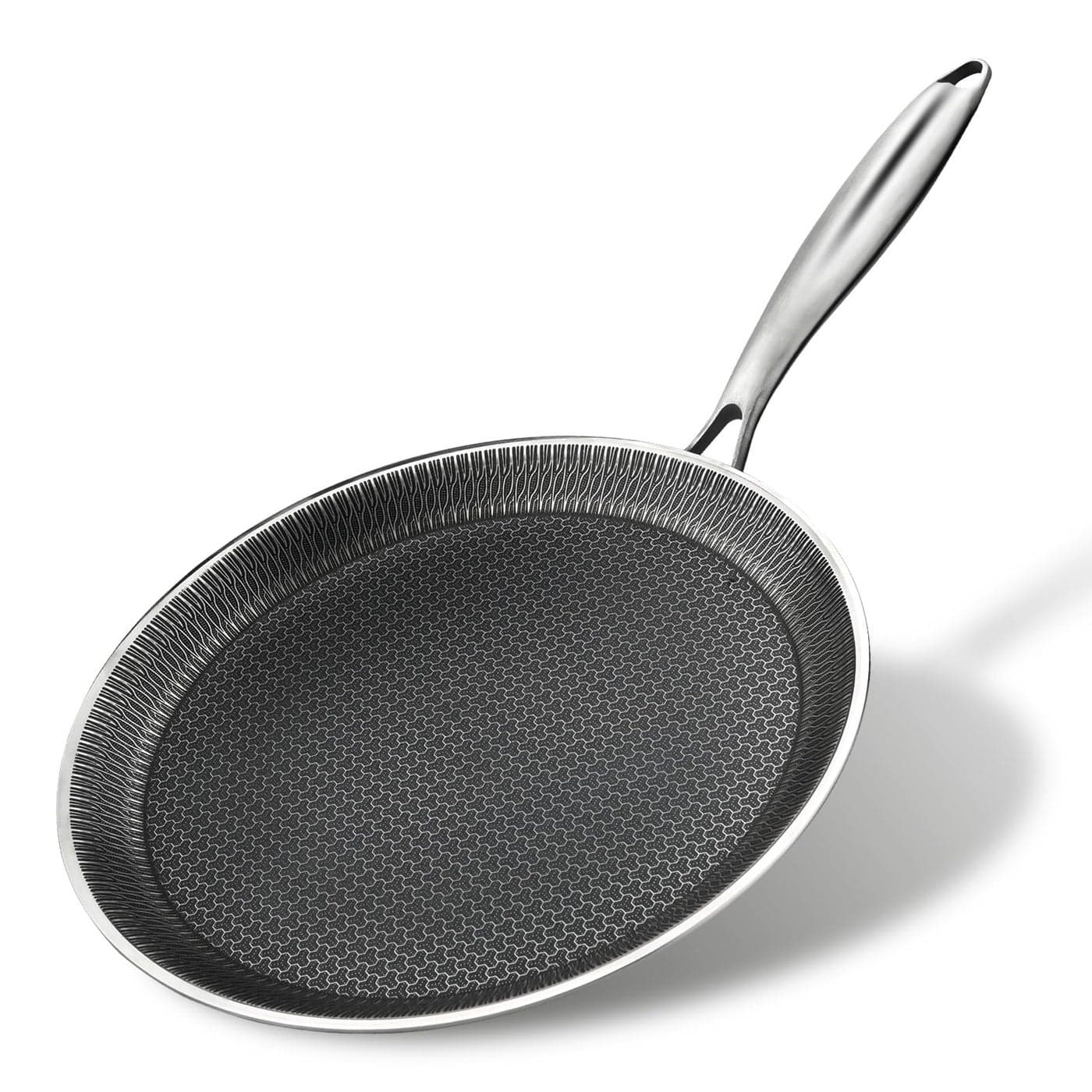 DCIGNA Nonstick Crepe Pan 11Inch Stainless Steel Crepe Pan Honeycomb Coating Flat Skillet Tawa Dosa Tortilla Omelet Griddle Pan PFOA Free Induction Compatible