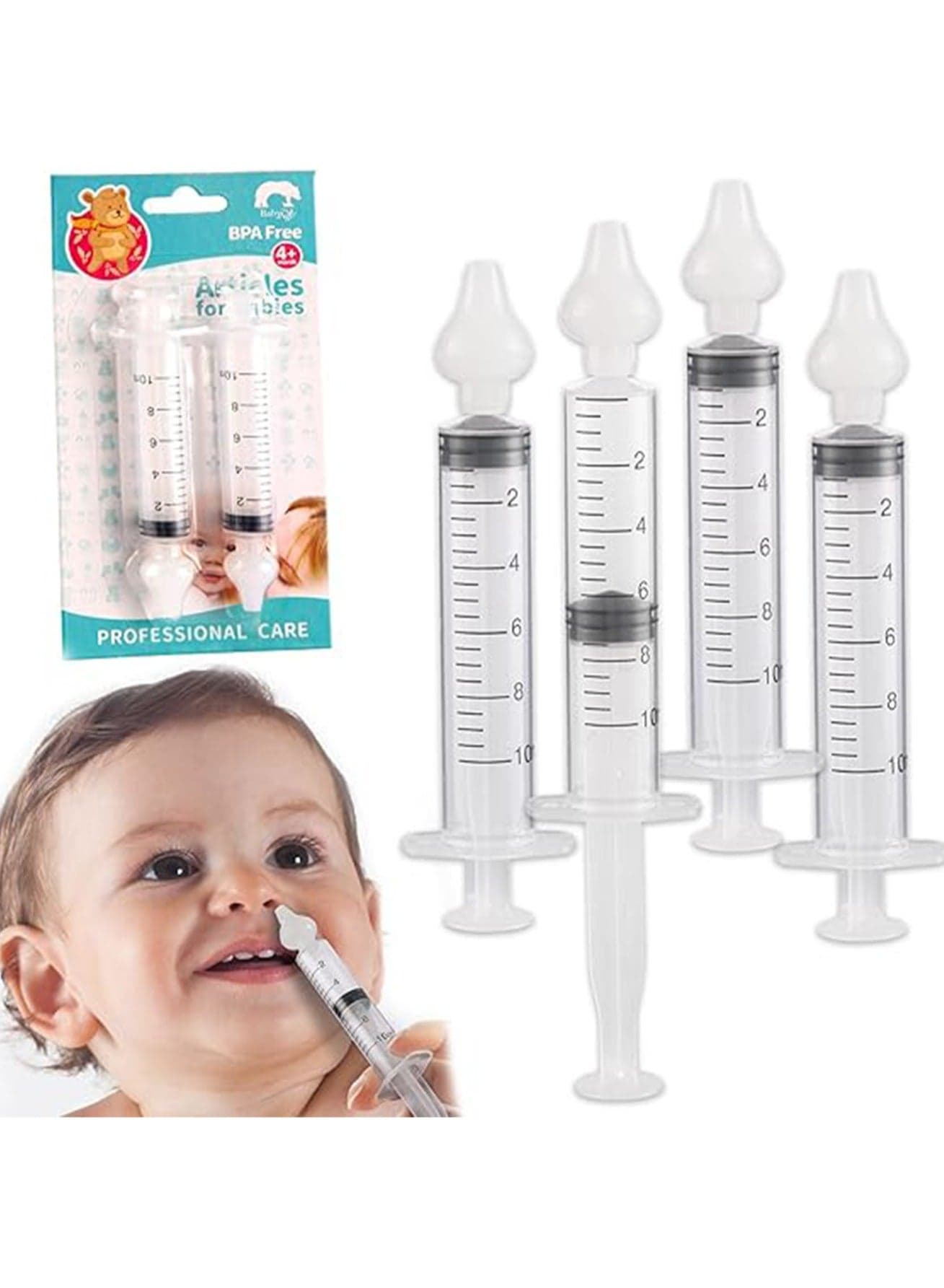 Baby Nasal Syringe - 4 Pack - Safe Silicone Baby Nasal Aspirator Quick Syringe Nasal Cleaner Rinse Tool for Babies/Toddlers/Children