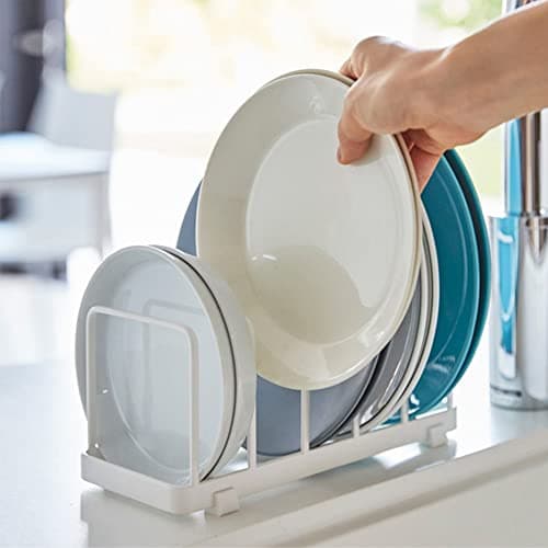 MINGFANITY Plate Home Accented Storage Rack Plate Holders Organizer Metal Dish Storage Dying Display Rack for Cabinet Counter and Cupboard White