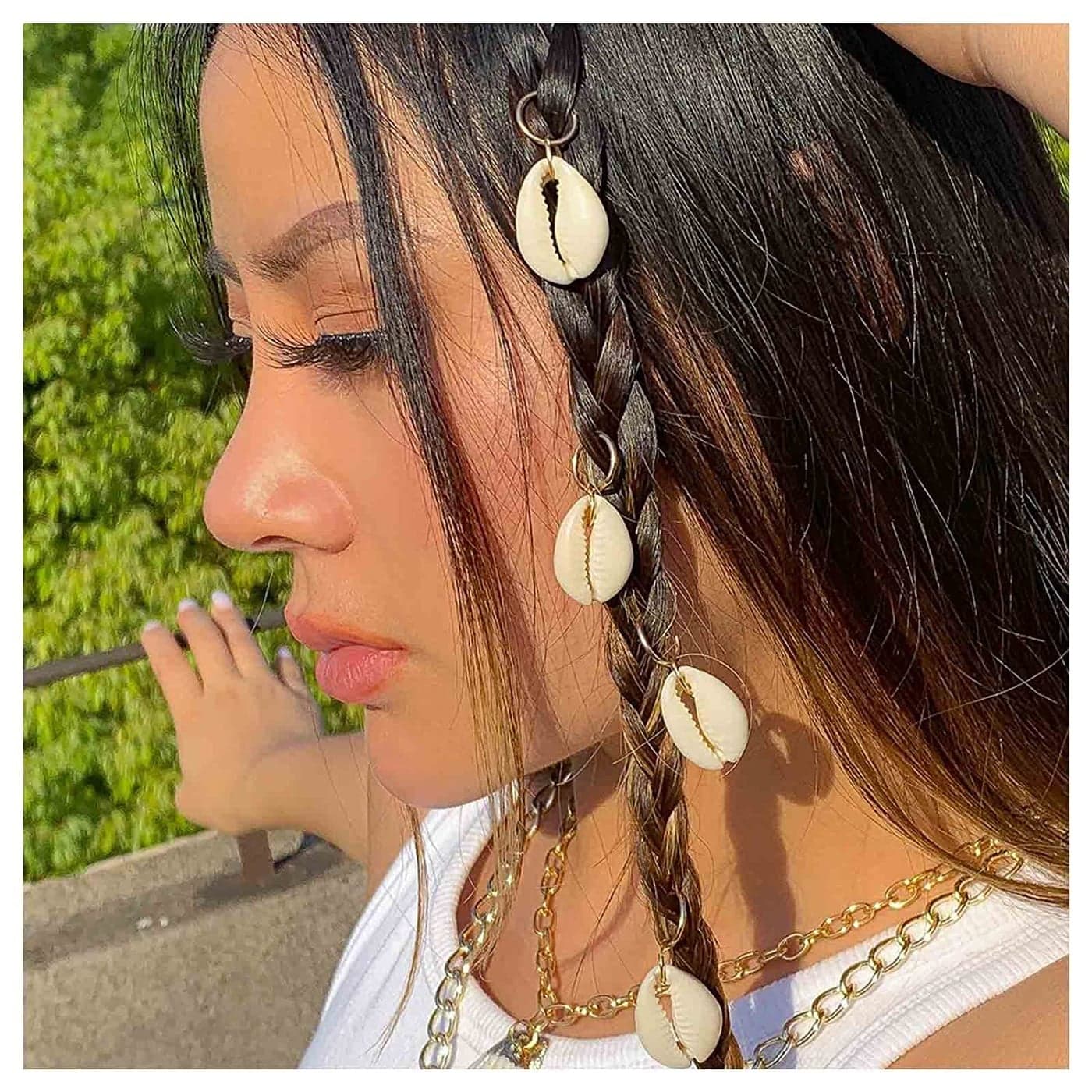 Boho Shell Hair Rings Set Gold Braid Clips Dreadlock Hair Loops and African Jewelry Accessories for Women