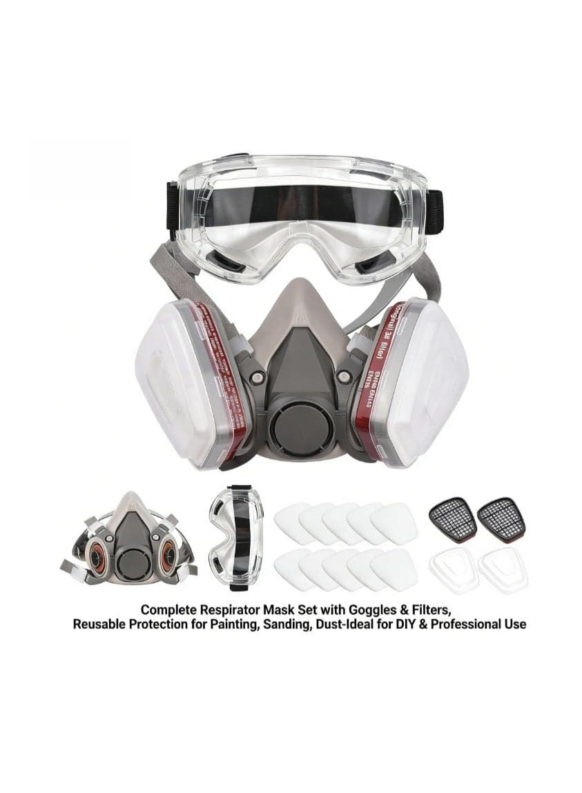 Eacam Reusable Respirator Half Facepiece 6200 Gas Face Cover Breathing Protection Respirators with Safety Goggles for Painting Organic Vapor Welding...