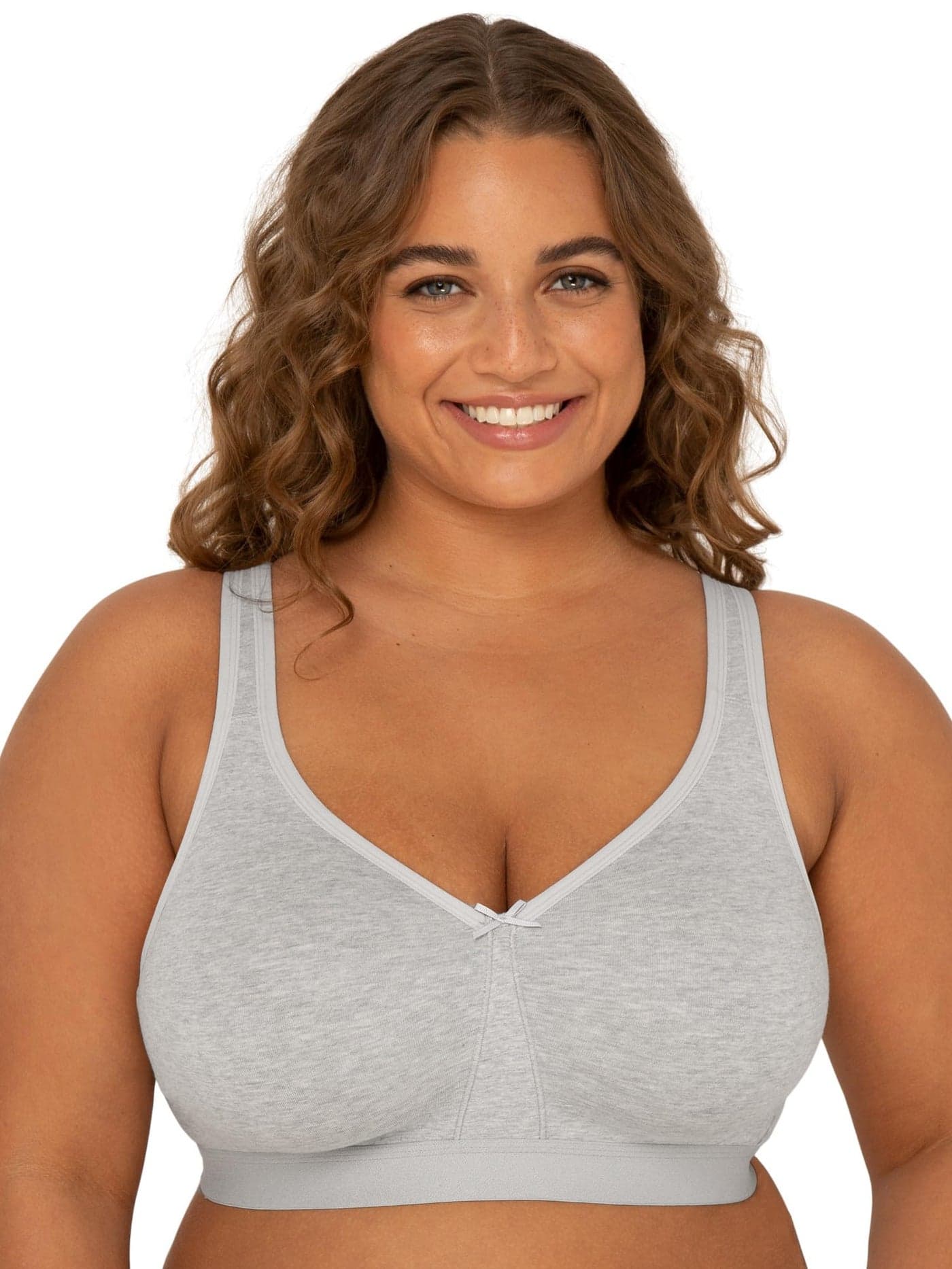 Fruit of the Loom Women's Plus Size Wireless Cotton Bra, Grey, 46DD