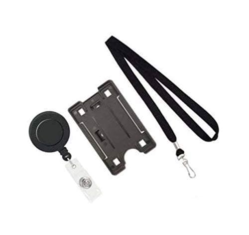 NSSP ID Card Holder with Neck Lanyard & Retractable Reel YOYO (Made in India) (Black, Pack of 1)
