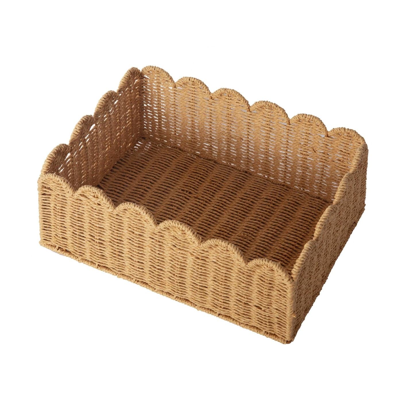 Scalloped Edge Basket Wicker Storage Baskets Hand Woven Baskets for ShelvesNatural Baskets for Organizing M14 L x 105 W x 6 H
