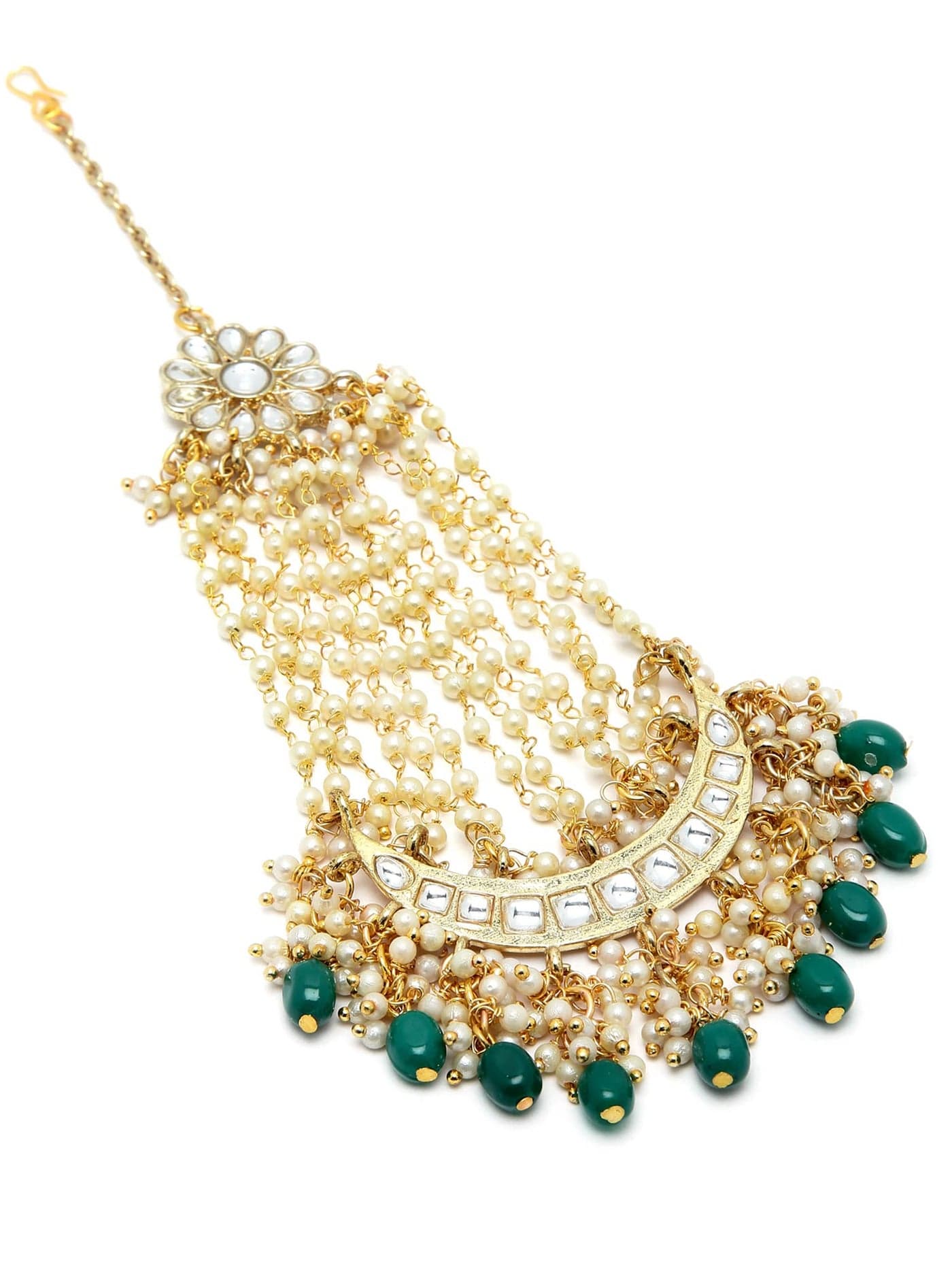 Karatcart Green Tumble Gold Plated Handcrafted Kundan Passa for Women